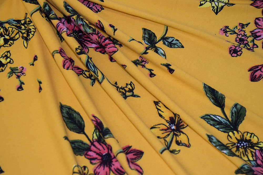 Double Brushed Floral Mustard 5 YARD REMNANT