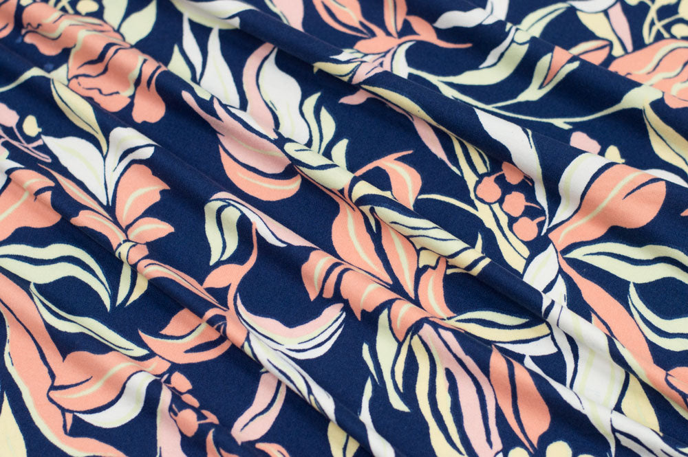Double Brushed Floral Navy/Peach 5 YARD REMNANT