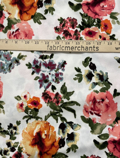 Liverpool Optic White Watercolor Large Florals Knit -3 YARD REMNANT